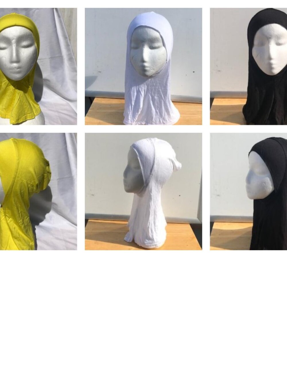 Set of 3 One Piece Sporty Adult Large Ninja Hijab Caps Yellow White Black